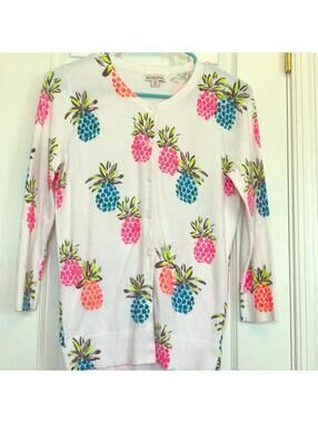 Merona Pineapple Print Cardigan – 3/4 Sleeve Tropical Lightweight Layer
